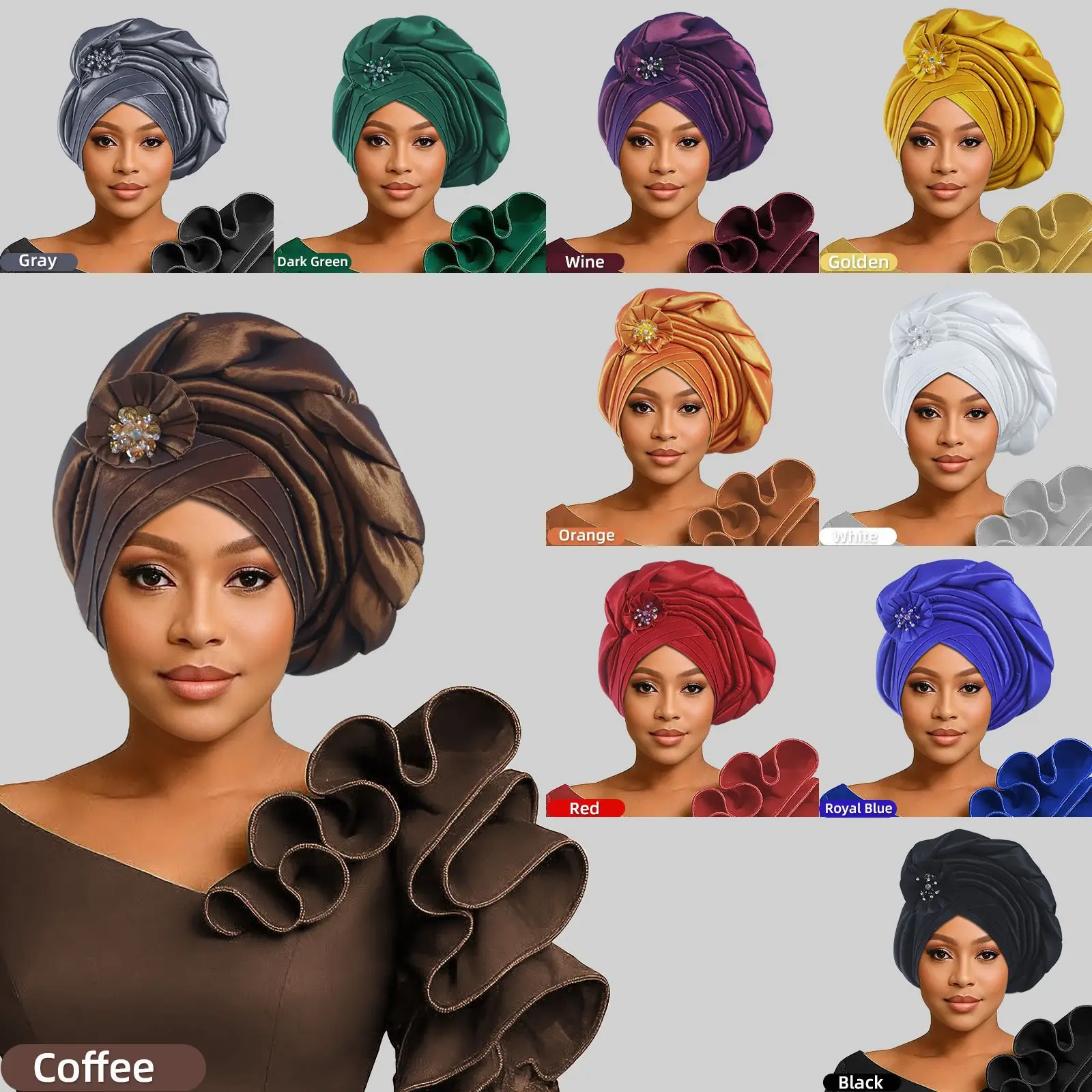Flower Turban Cap Lady Muslim Hijab African Auto Gele Head Wrap Headwear Nigeria Wedding Geles Headtie Bonnet Hat Turbante Mujer