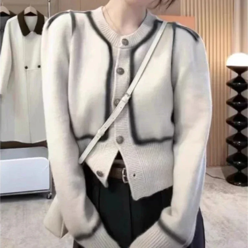 Knitted Sweater Woman Outerwear Round O Neck Jacket Long Sleeve Cardigan for Women 2024 Trend Crochet Top Casual Wear To Work