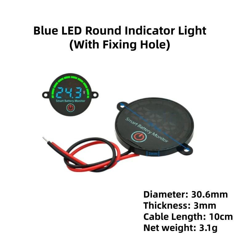 DC7-55V Round LED Voltage and Charge Indicator Light Acidic Lithium Battery Smart Battery Monitor Charge Display Board