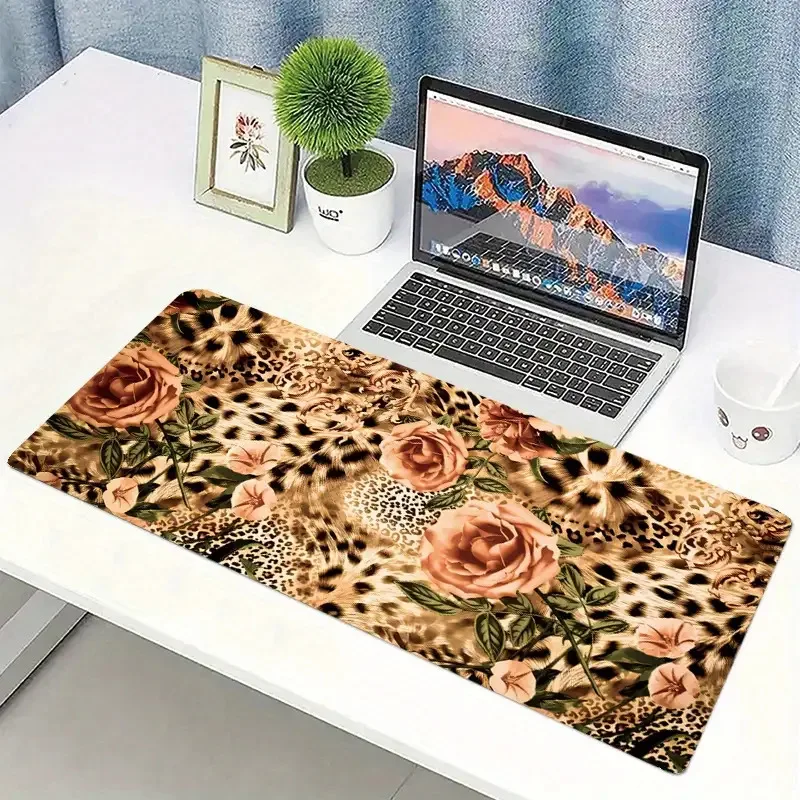 Leopard Rose Extended Desk Mat Large Mouse Pad Non-Slip Rubber for Home Office