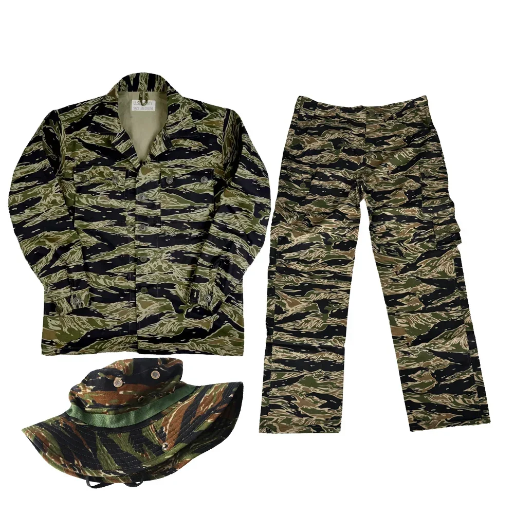 WW2 Vietnam Tiger Camo US Soldiers Uniform Jacket Pants Hat Coordinates Tactical Uniform Suit WW2 Jacket