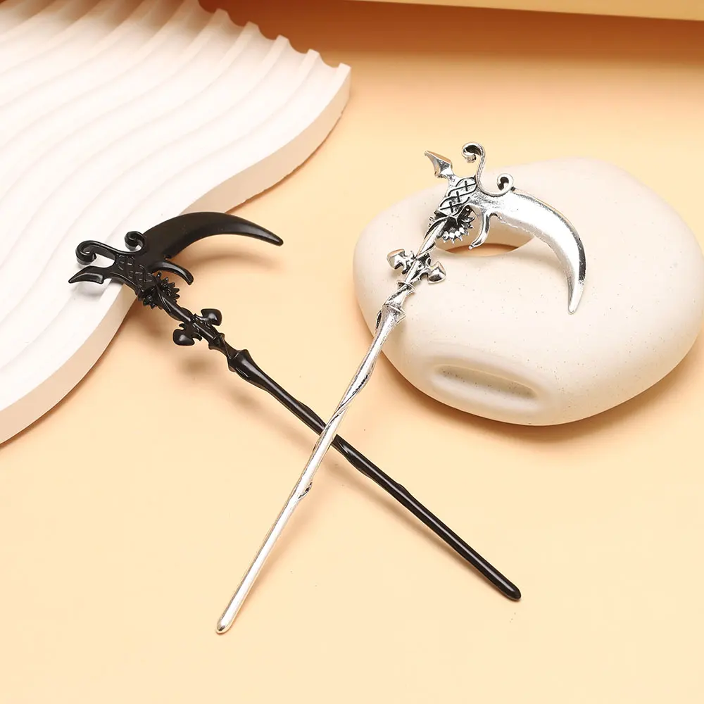 فاسق الموت المنجل عباد الشمس رون عصا الشعر للنساء القوطية الفايكنج المنجل دبوس الشعر المعدني فلور دي ليز الساحرة مشبك شعر الرجعية يهودي