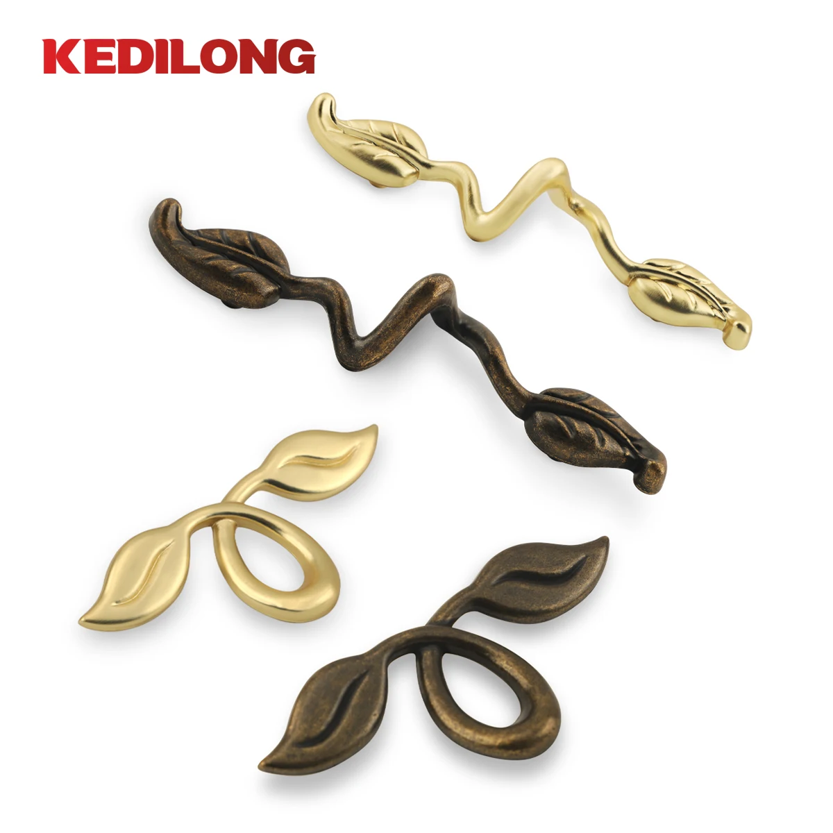 KEDLO Furniture Hardware American Modern Style Gold Leaf Handle Zinc Alloy Kitchen Cabinet Bronze Drawer Handle Cabinet Handle