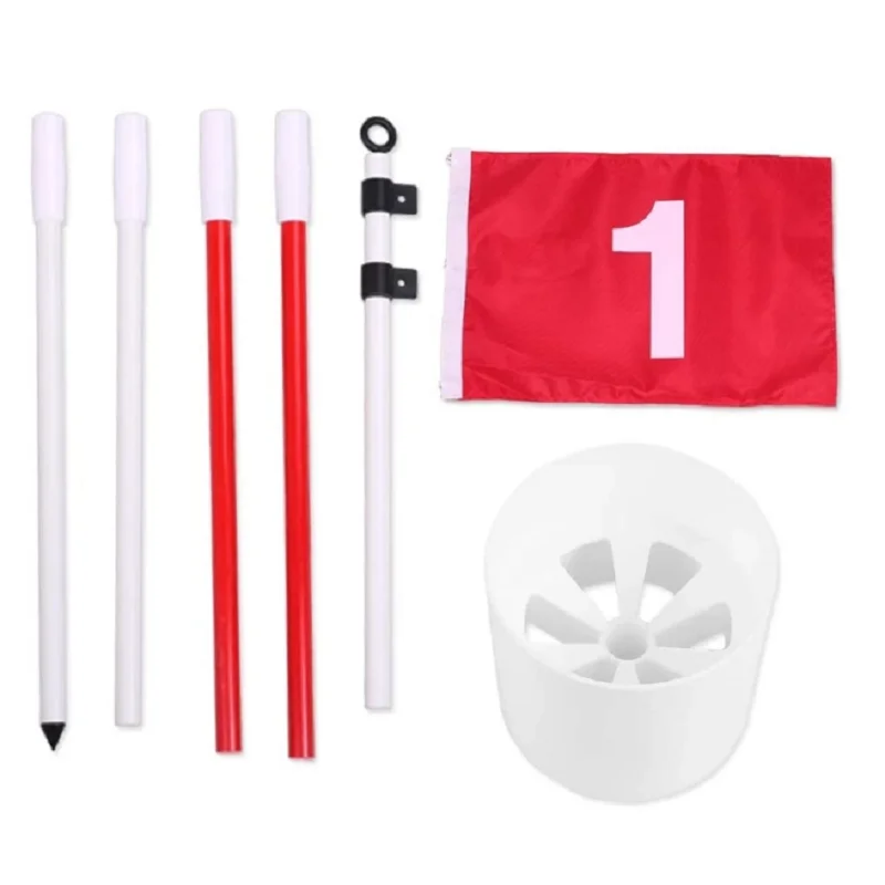 Golf Flagsticks Flags Hole Pole Cup Set Portable 5 Section Practice Golf Pin Pole Flags for Yard Garden Training