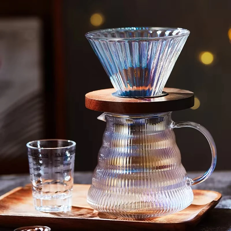 

Colorful Pour Over Coffee Set Dripper Coffee Server Filter Glass Funnel Drip Coffee Maker Brewing Cup with Wooden Holde