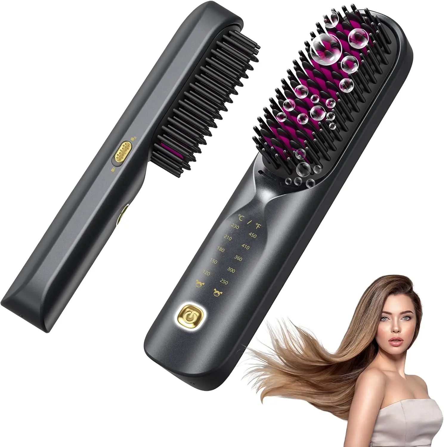 

Cordless Hair Straightener Brush - 300M Ions, Fast Heating, 10,000mAh Battery, Travel-Friendly for Smooth Styles