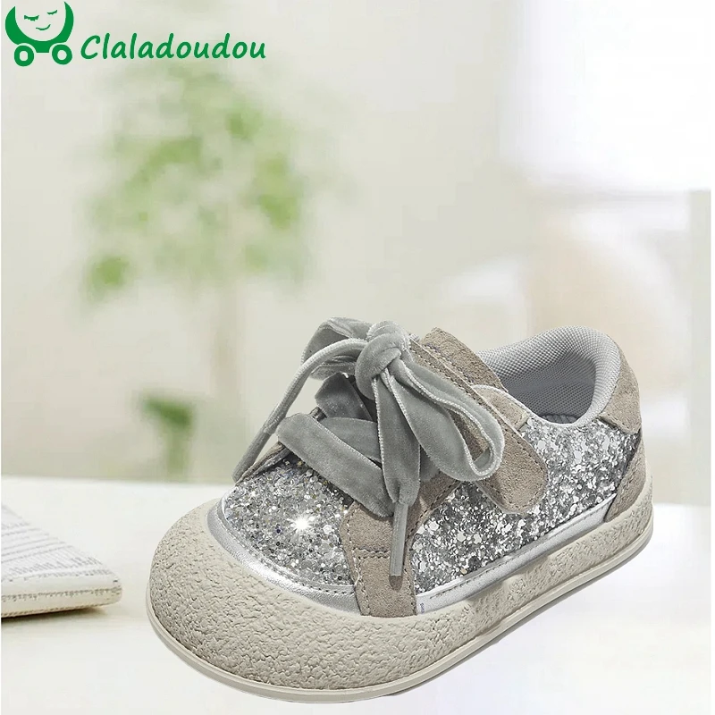 

Claladoudou Bling Fashion Sneakers For Toddler Girls,Sequined Lace-up Autumn Casual Shoes For Children Boys,Baby Walkers