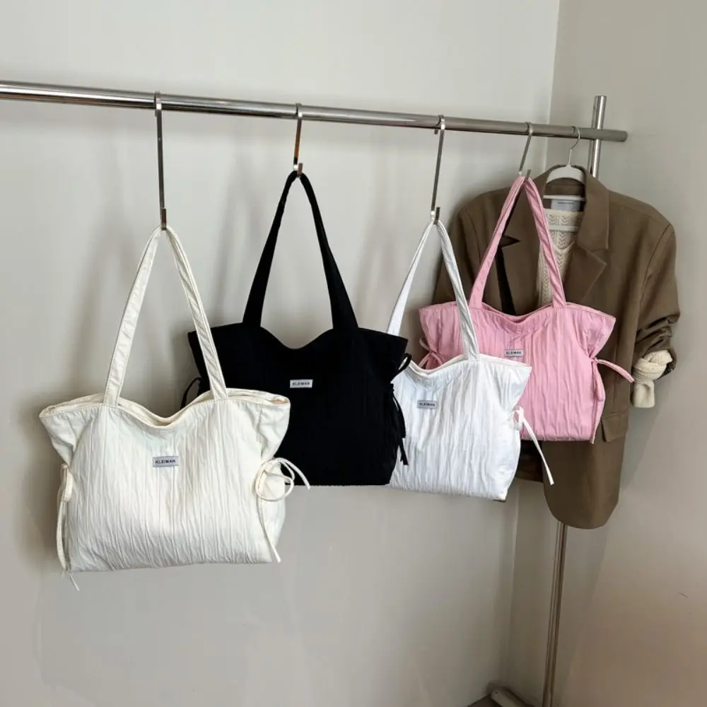 

Stylish Solid Color Women's Wrinkle Totes Bag Casual Leightweight Single Shoulder Bag Zipper High Capacity Underarm Bag Girls