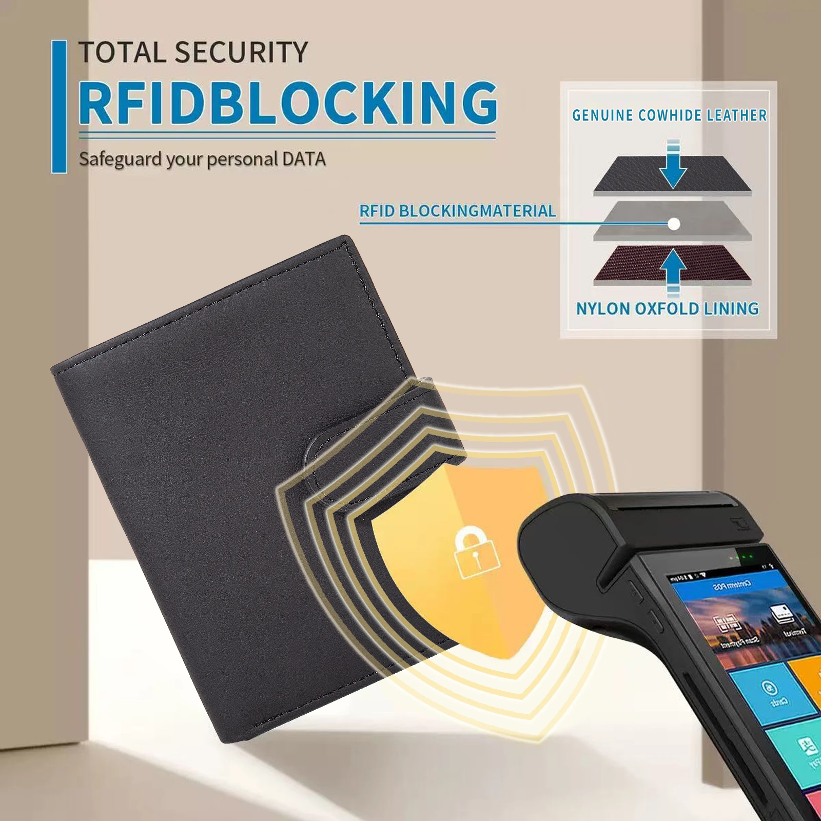 Men's Genuine Leather Wallet mens wallets trifold with change holder RFID Card Holder Purse for Men