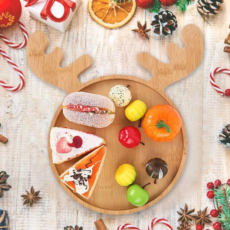 

Christmas Deer Tray Christmas Wooden Pallet Bread Dessert Wooden Tray Breakfast Cookie Cake Coffee Kitchen Snacks Plate