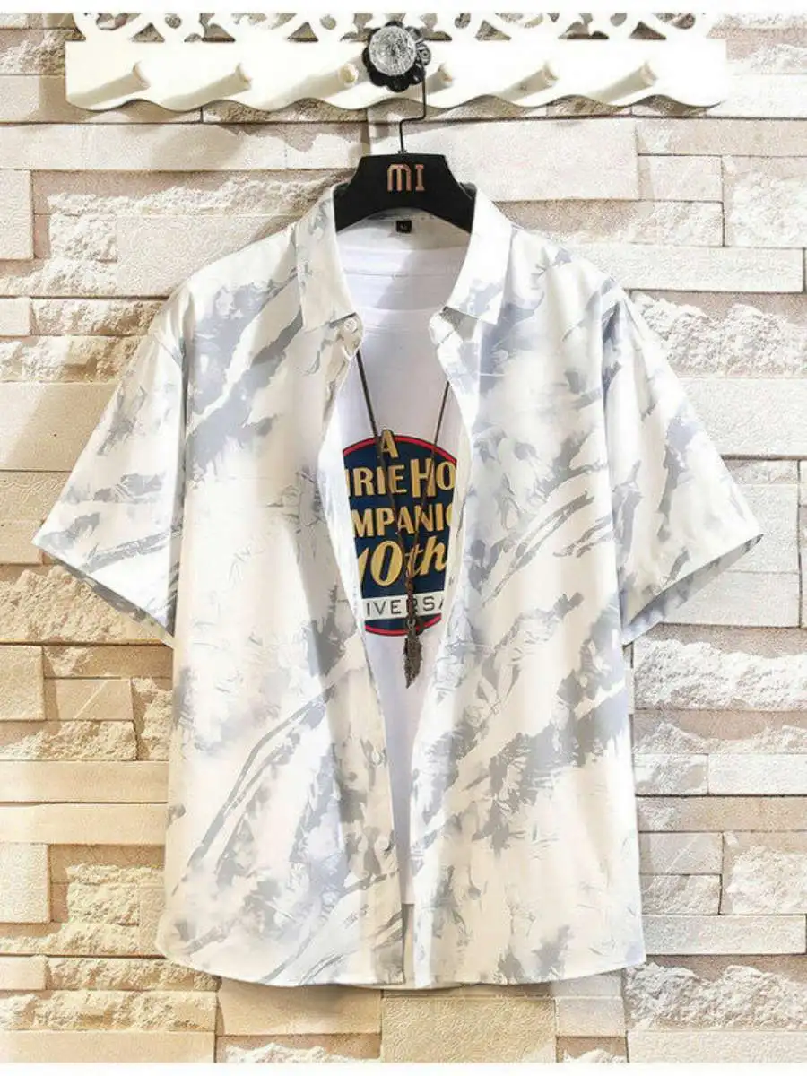

New Summer Men's ort Sve irt Floral Print Loose Hong Kong Sle Turn-down Collar Casual Faionable M Top