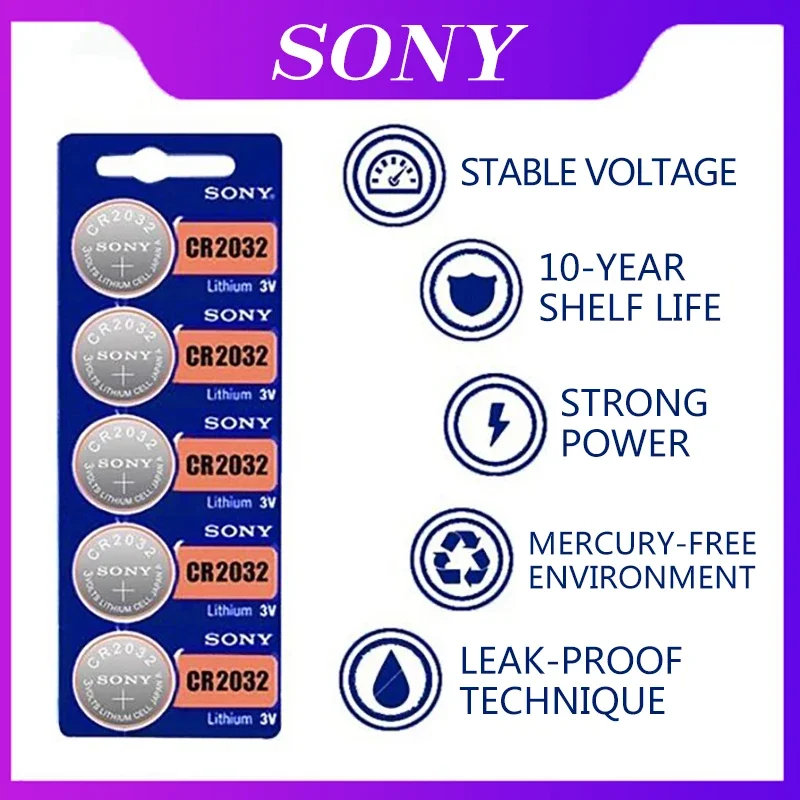 Sony-bateria de iões de lítio com luz LED, controle remoto brinquedo para relógios eletrônicos, original, CR2032, CR2025, CR2045, CR2016, 5PCs