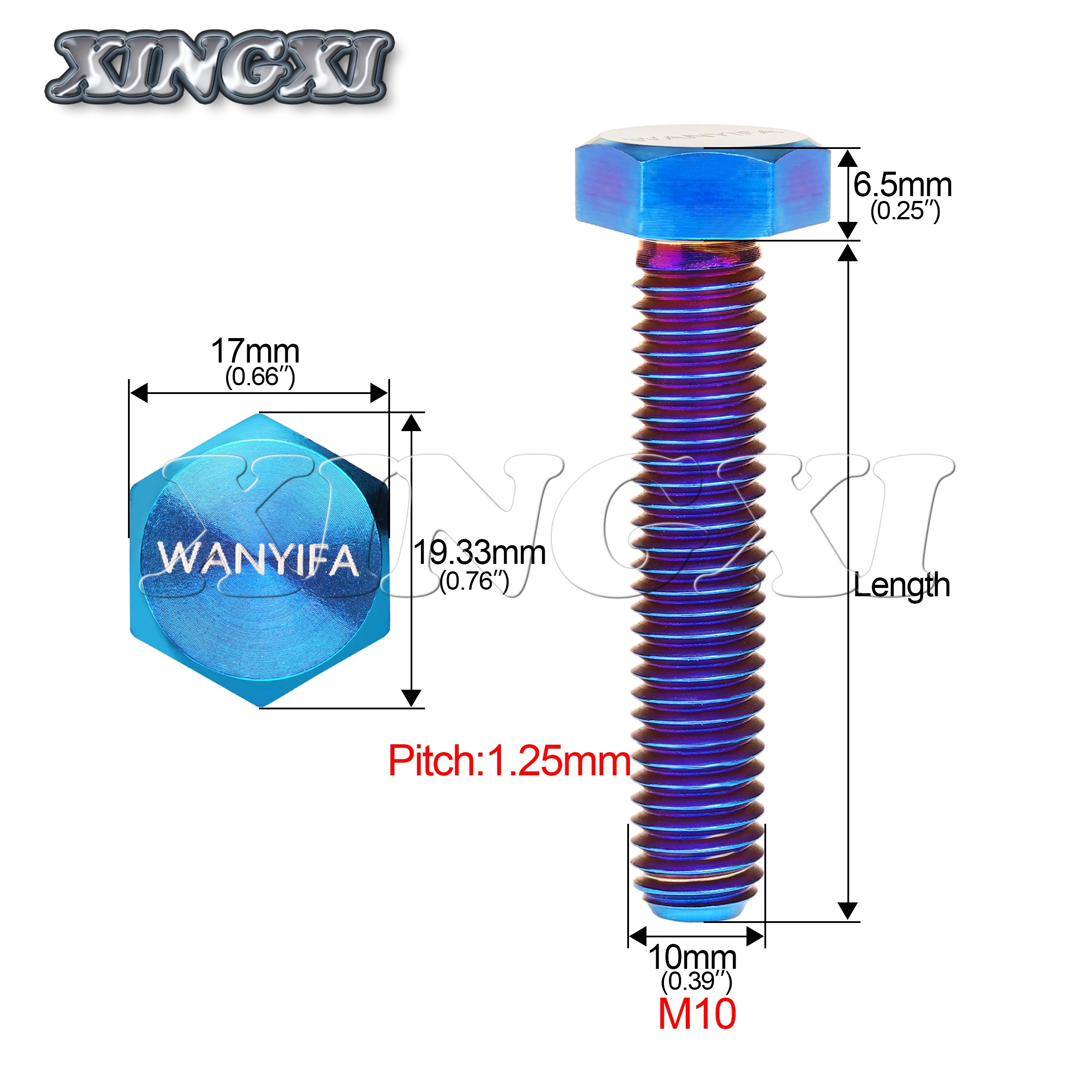 Xingxi DIN933 التيتانيوم GR5 الخارجية عرافة الترباس M10x20-100mm شقة رئيس الملعب 1.25 مللي متر كامل مسمار ملولب للدراجات النارية