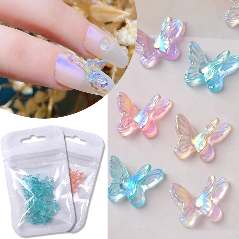 1Bag Aurora Multicolor Butterfly Nail Art Charms Resin Crystal Rhinestones Nail Decorations For Pressing Ornament On Gel Nails