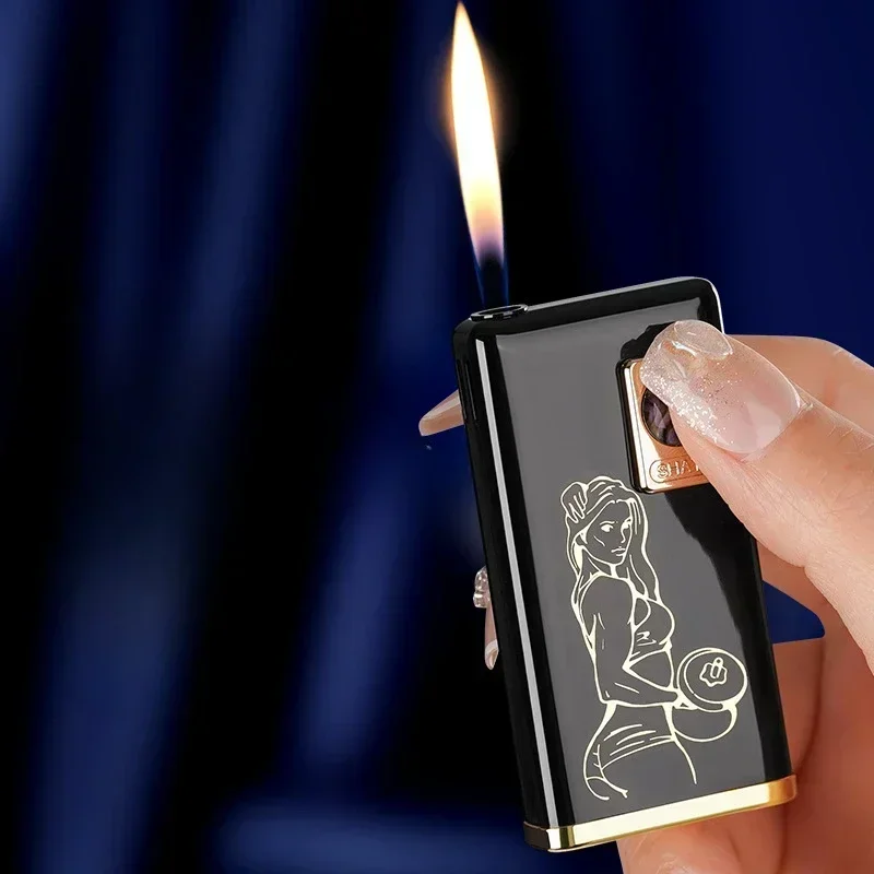 Creative True Color Shell Silent Button Open Fire Gas Lighter Replaceable Battery Lightweight Portable Electric Lighters