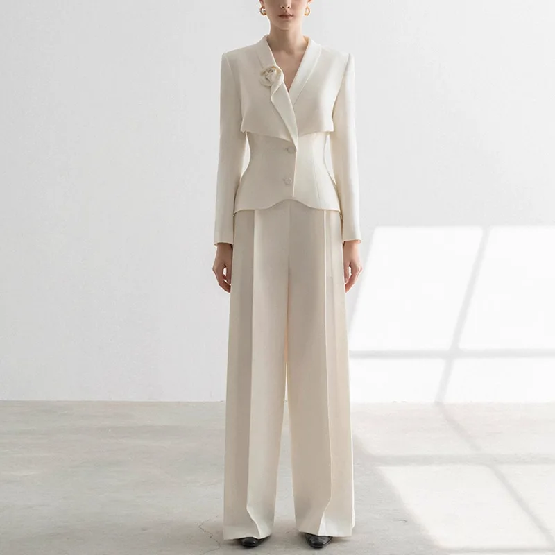 

Matching Sets Elegant Suit with Straight-Leg Pants Apricot-Colored Professional Two-Piece Women's Set Pant Sets