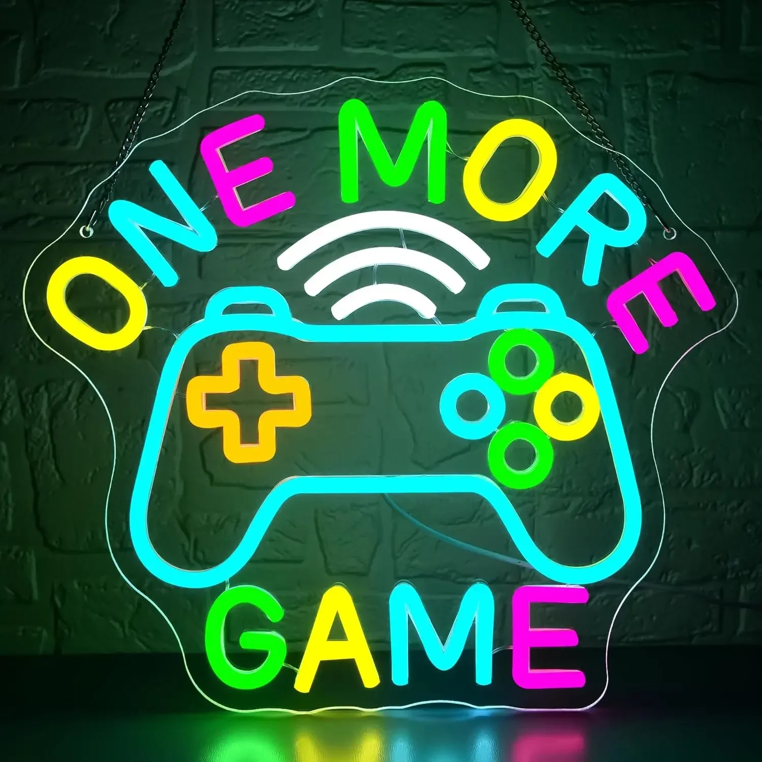 One More Game Neon Sign Gaming Controller LED Wall Art USB Powered Lamp Game Room Decor Bedroom Novelty Gift Hanging Light