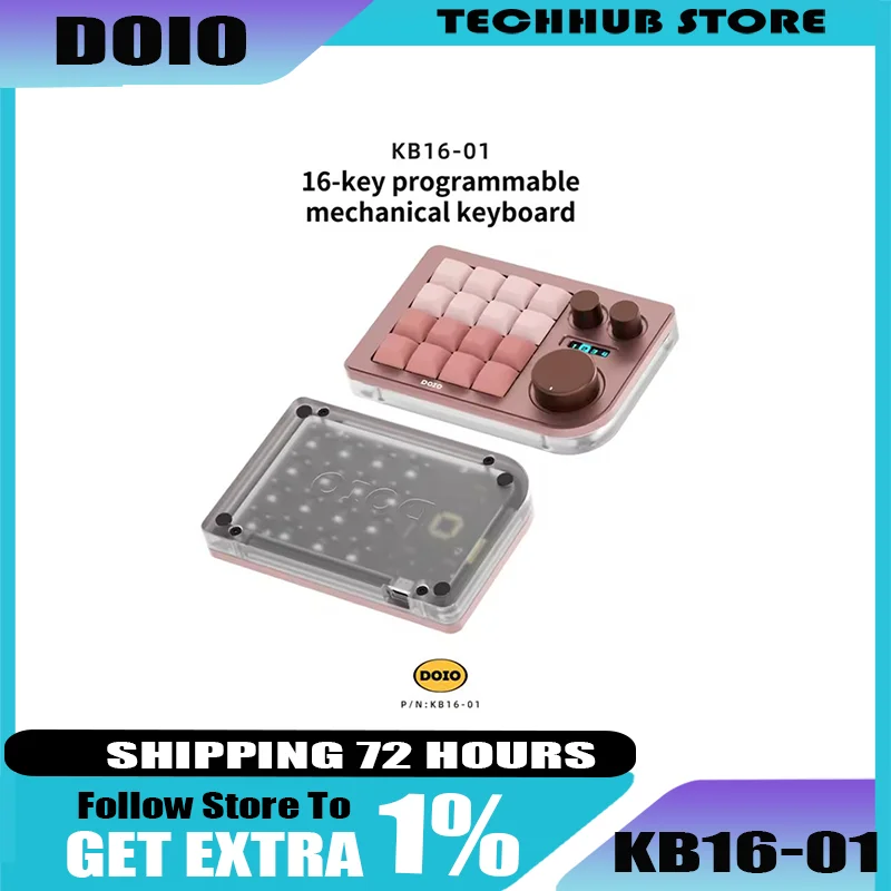 

DOIO KB16-01 16 Keys Mini Mechanical Keypad QMK VIA Designer Ergonomics 3 Knobs Customized Controller Windows Macos Gaming Gift