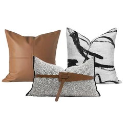 Modern PU leather pillow case black white brown cushion cover backrest throw pillowcase indoor