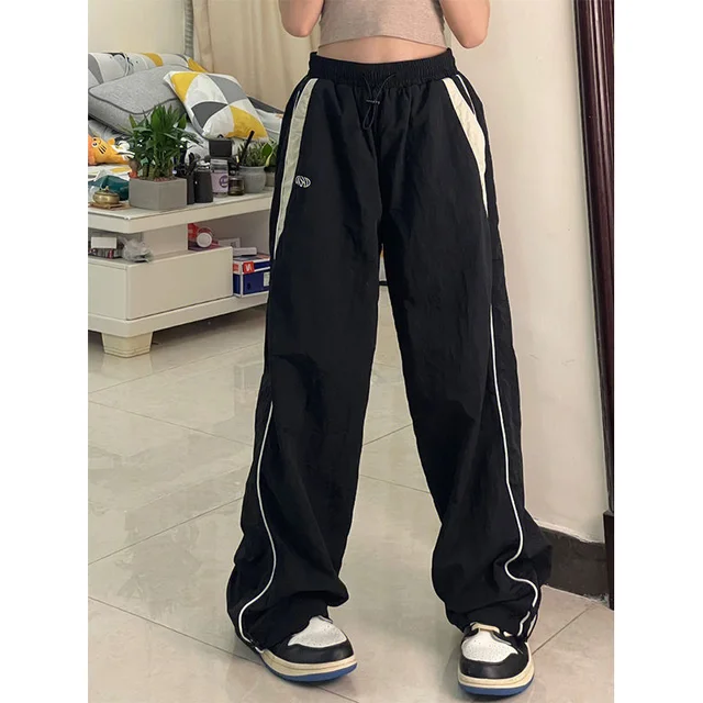 Kobiety Wiosna Retro Solidne Luźne Spodnie ze sznurkiem Casual Joggers Baggy Spodnie dresowe z szerokimi nogawkami Sportowe Y2k Odzież damska