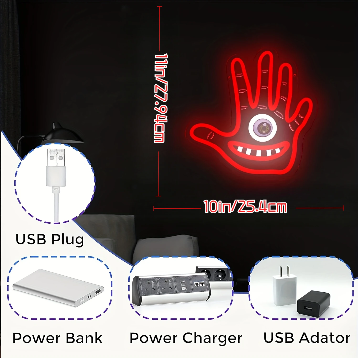 Fantasy Red Hand LED Neon Sign with Eye and Mouth for Bar Party Home Decor Unique Personality Trendy Wall Art Lighting