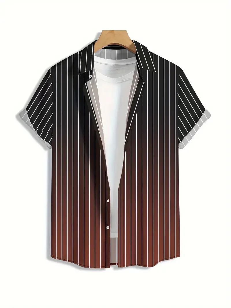 

Men's casual button down lapel striped shirt, men's classic short sleeve shirt for summer vacation and casual wear