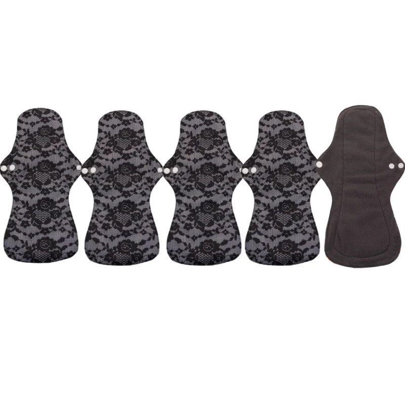 

5 PCS Reusable Women Menstrual Pads Bamboo Charcoal Fiber Washable Panty Liner Leakproof Cloth Napkin Sanitary Pads