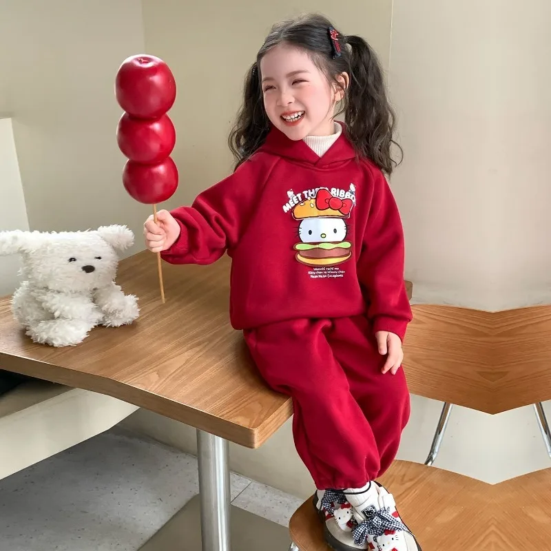 

Kawaii Hello Kitty Sanrio Children Cute Cartoon Comfortable Warm Hoodie Student Sportswear Trousers Christmas Gifts for Kids