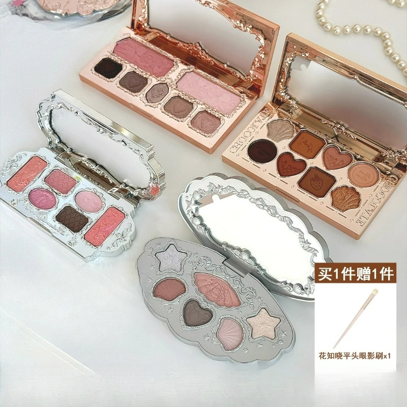 Flower Knows Matte Shimmer Chameleon Eyeshadow with Brush Glitter Relief Palette Easy To Wear Long-lasting Makeup