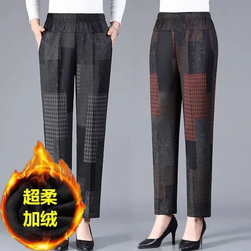 

2024 Autumn Winter New Straight Pants Women's Mother Thickening High Waist Trousers Ladies Middle-Aged Loose Casual Pants Female