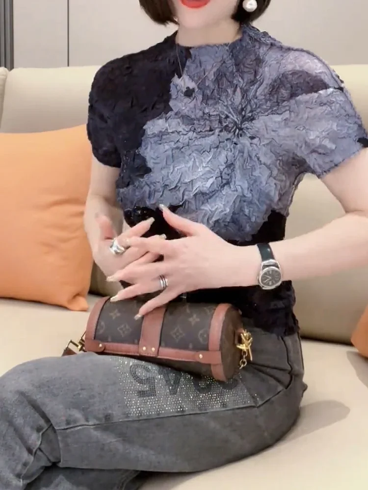 

Уникальная текстура, облегающий топ ort Sve, модная женская футболка больших размеров, корейская футболка для поездок на работу, ветер, лето, Новое поступление