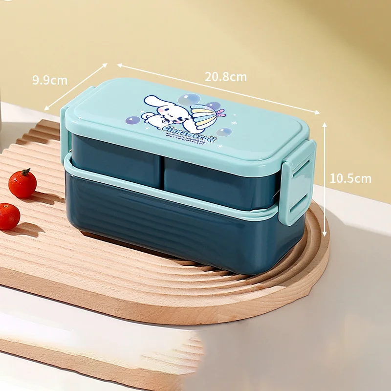 Fiambrera Sanrio Hello Kitty de 1,3 L, contenedor de comida de 2 capas con tenedor, cuchara, rectángulo, caja de almacenamiento de aperitivos para Picnic de alta capacidad, regalos