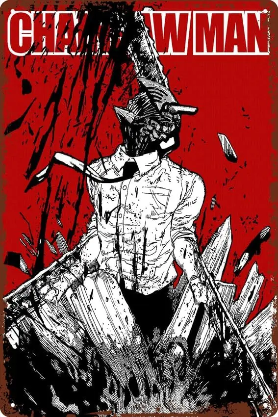 Denji Chainsaw Man Retro Metall Blechschild Game Room Man Cave Wanddekoration