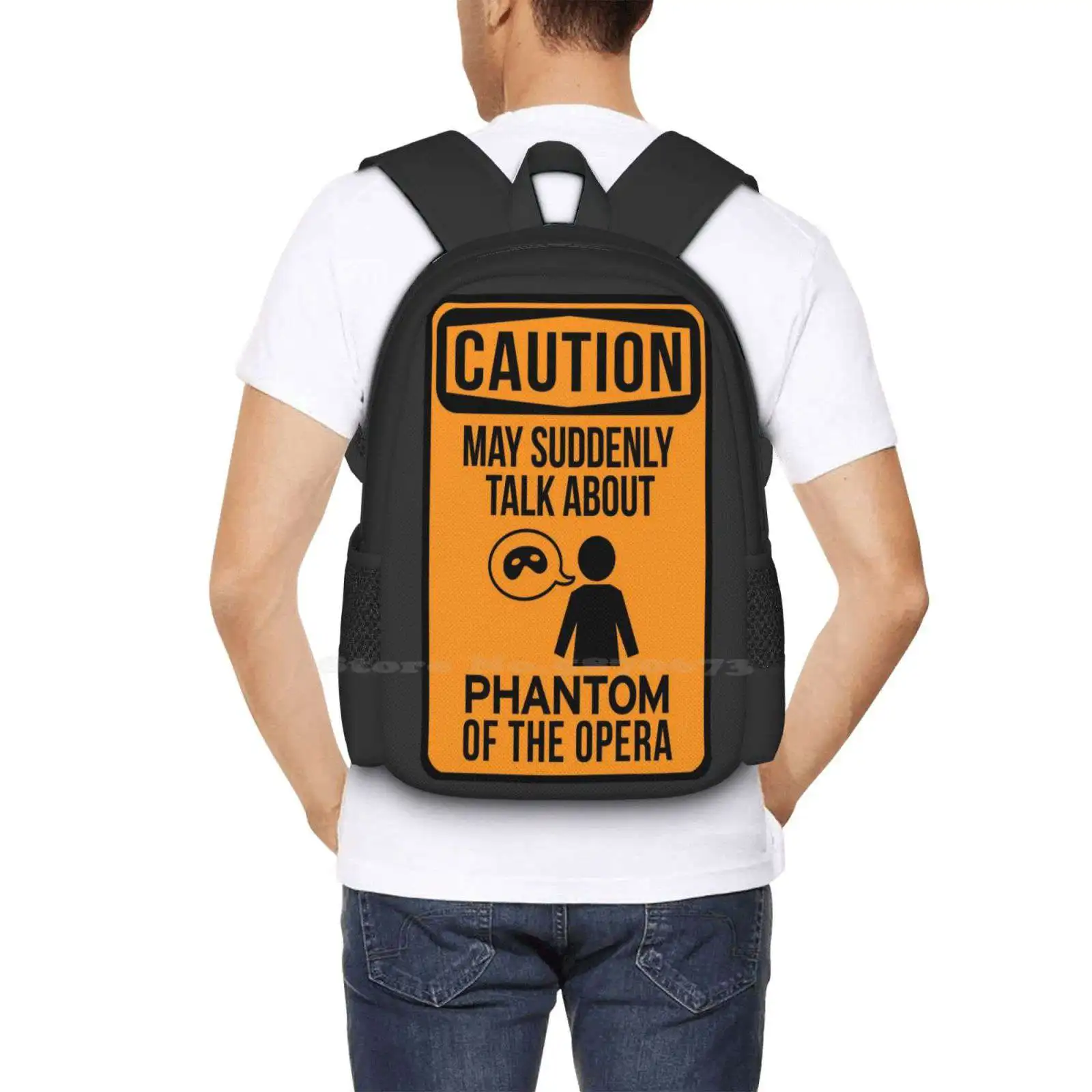 Phan Warning 3D Print Design Mochila para Estudante, Fantasma da Ópera, Gaston leroux, Dia dos Adultos, Broadway, Poto Musicals