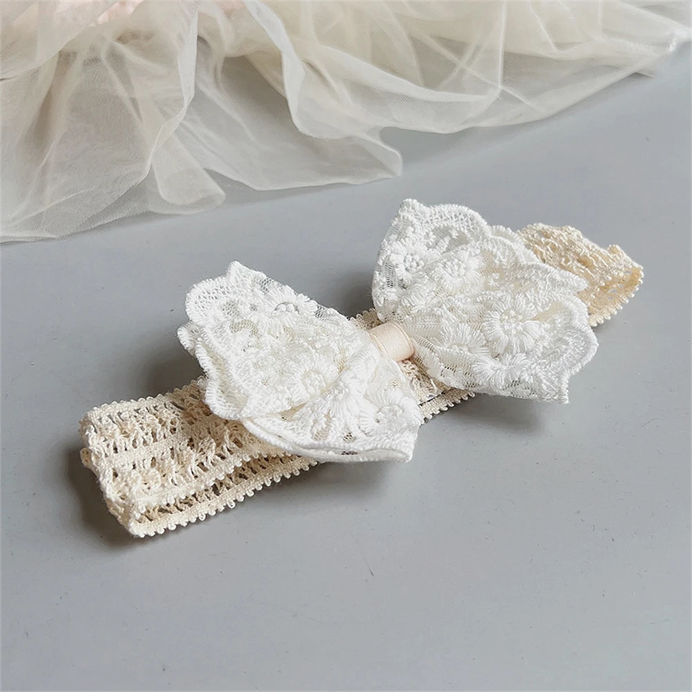 Bandes de cheveux élastiques en dentelle blanche pour bébés filles, bandeau à nœud mignon pour enfants, vêtements de sauna pour enfants, accessoires pour cheveux de bébé, mode