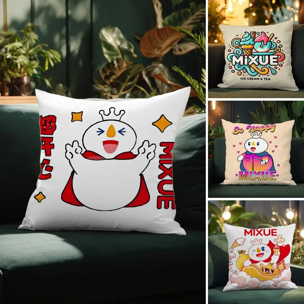 Cream M-Mixue Ice Cream & Tea Pillow Case Pattern Printed Pillowcase for Living Room Sofa Cushion Cover & Bedroom Decor