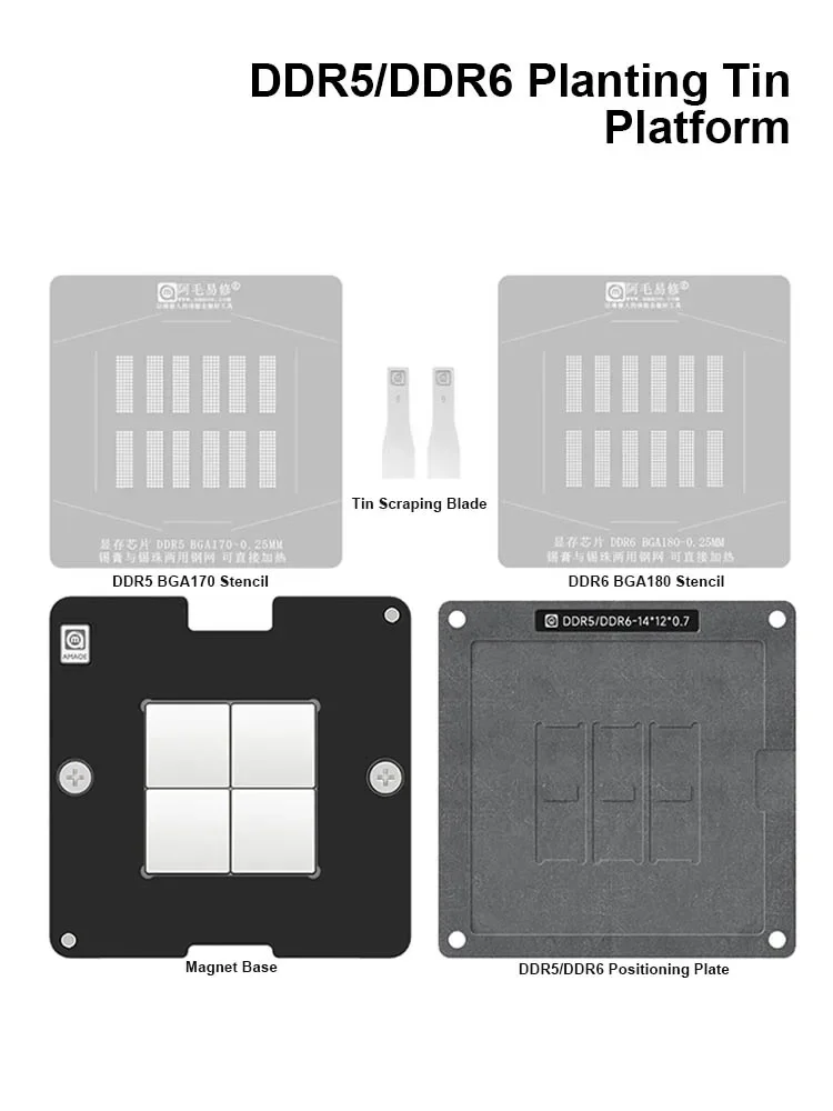 AMAOE DDR5/DD6 BGA Reballing Stencil dla BGA170 BGA180 Układ pamięci wideo Grafika Tin Planting Steel Mesh IC Solder Template — zdjęcie 2
