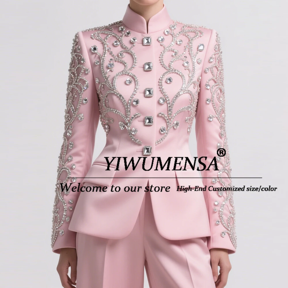 

Sparkly Diamond Beaded Suits Women For Wedding Guest Party Single Breasted Prom Blazers Customized Mother Of The Bride Dress