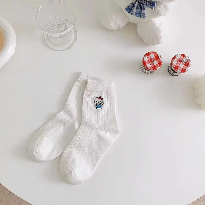 Sanrio Mid-Calf Socks Hello Kittys Accessories Cute Beauty Cartoon Anime Kawaii Jk Lolita Socks Versatile Toys for Girls Gift