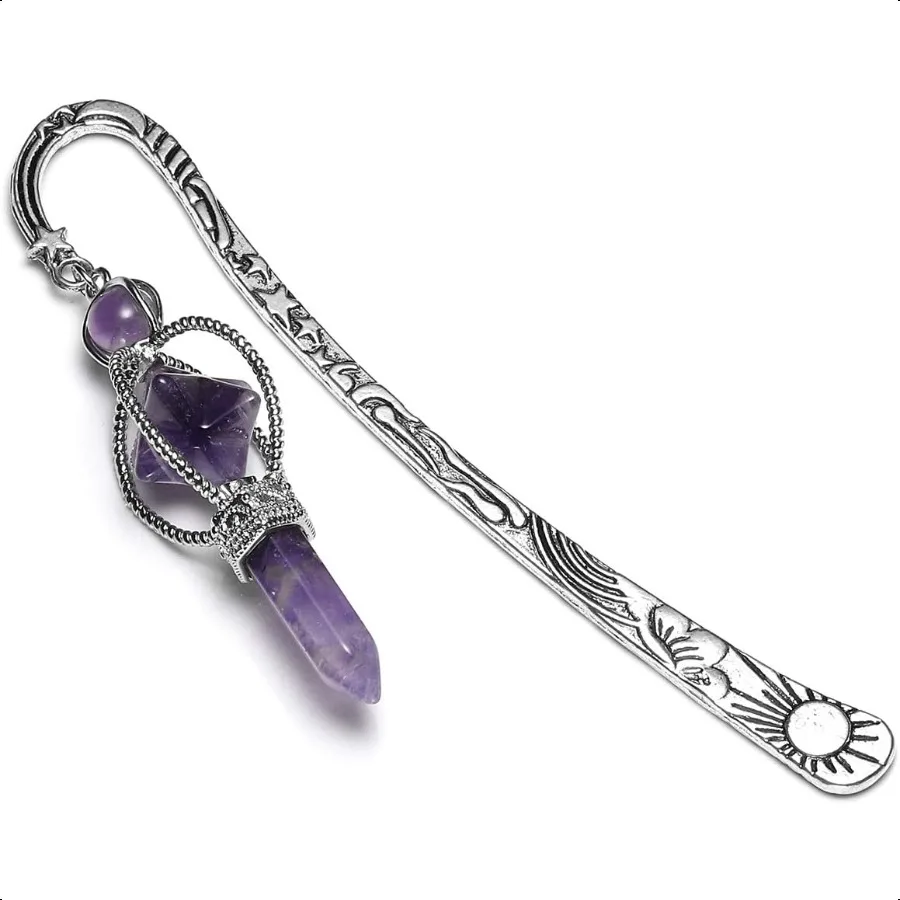 

Metal Amethyst Crystal Bookmark Healing Crystals Gemstone Pendant Charm Book Marker for Women Men