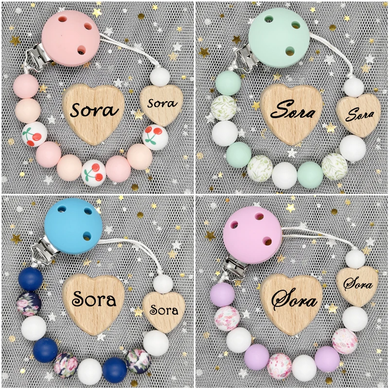 Handmade Custom Personalized Name Baby Pacifier Clip Flower Holder for Baby Teething Chew Toy Dummy With Name Nipples Clip  Gift