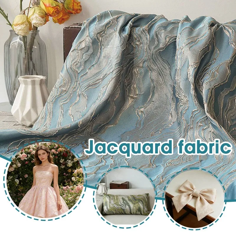 

100x136cm Chinese Style Embossed Wave Jacquard Fabric for Skirts Hanfu Coats Curtains Brocade Jacquard African Lace Material
