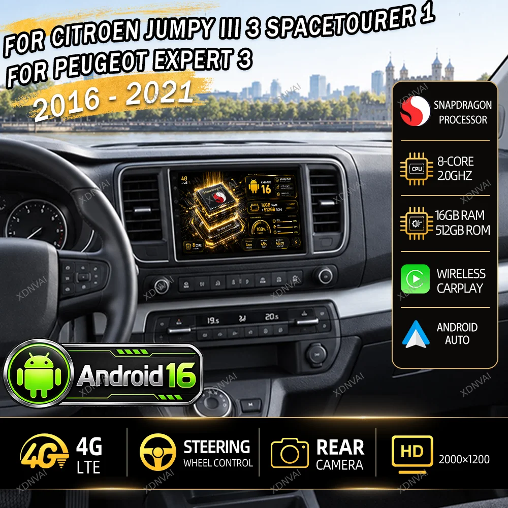 Android 16 Car Radio Video Player For Citroen Jumpy III 3 SpaceTourer 1 For Peugeot Expert 3 2016 - 2021 Multimedia Navigation