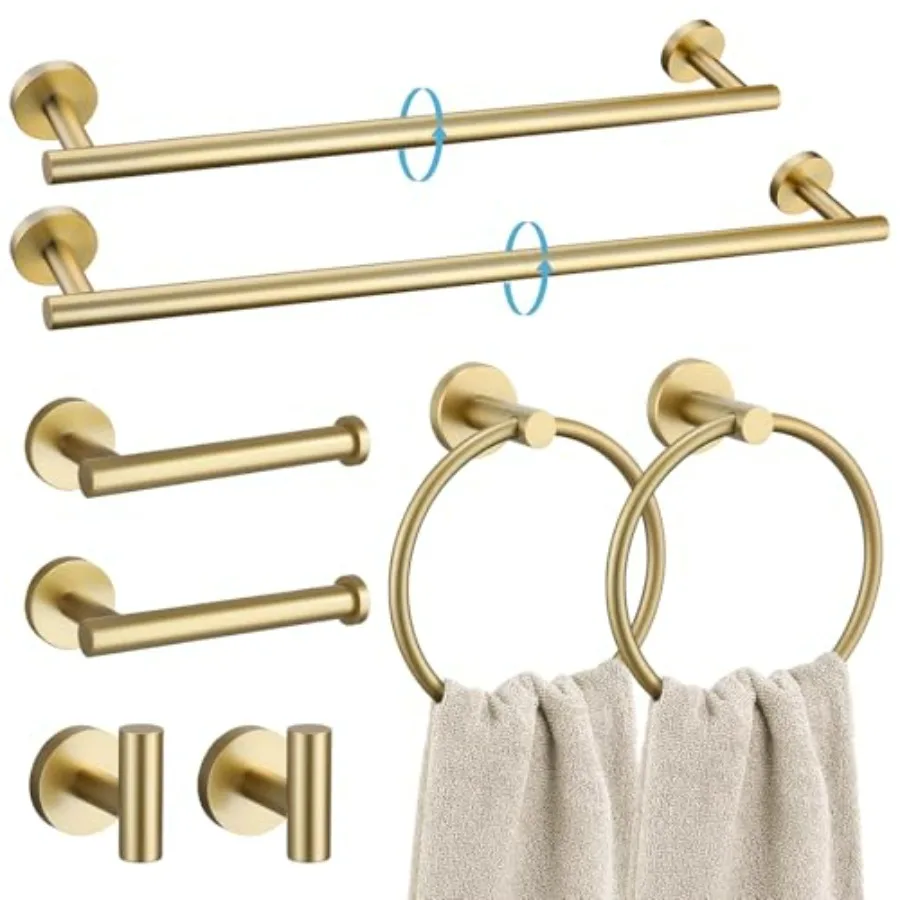 

Bathroom hardware set: brushed gold finish, SUS304 stainless steel, 8-piece wall-mounted kit including 24-inch and 20-inch towe