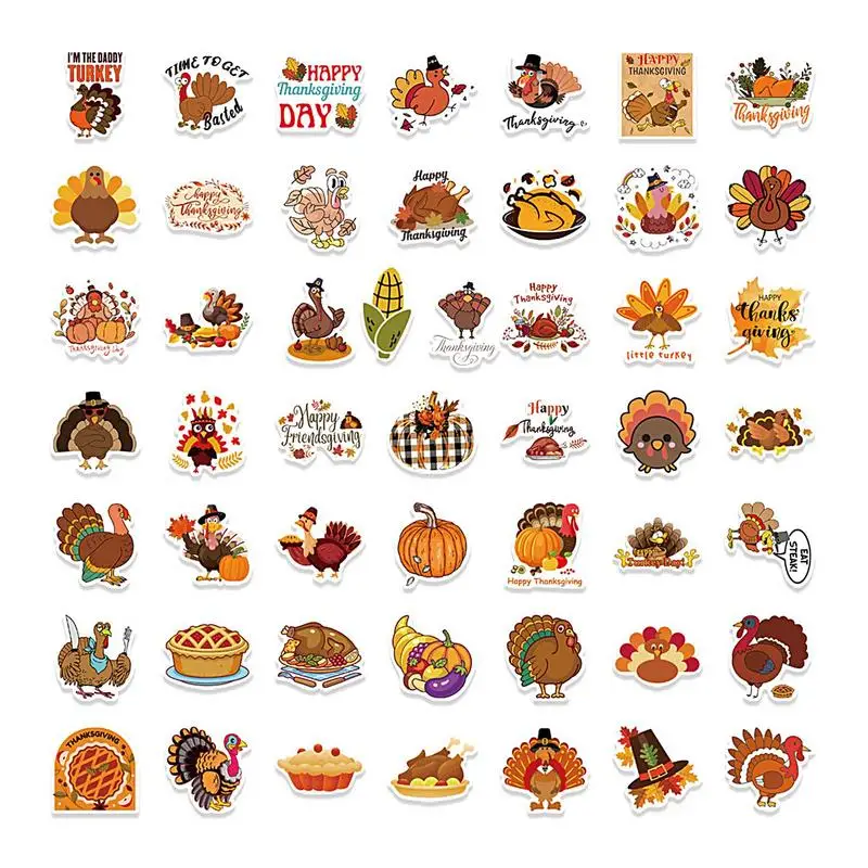 Adesivi per il Ringraziamento Adesivi per la Turchia del Ringraziamento Confezione da 100 adesivi per la Turchia Adesivi per le vacanze autunnali retrò per Scrapbooking