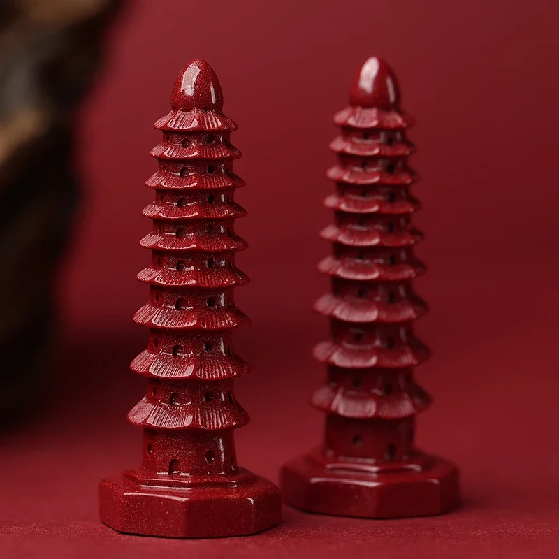 Miniatures China Wenchang Pagoda Tower Vermillion Cinnabar Crafts Statue Souvenir Feng Shui Home Decoration Handicraft Amulet