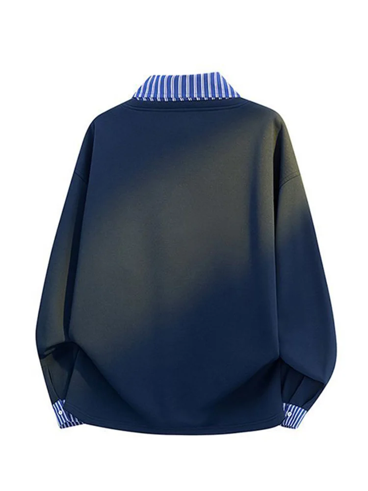 Sudadera de dibujos animados Kawaii de Japón para mujer, jersey falso de dos suelto y dulce con estampado de estilo pijo, Tops bonitos de retazos de manga larga Vintage