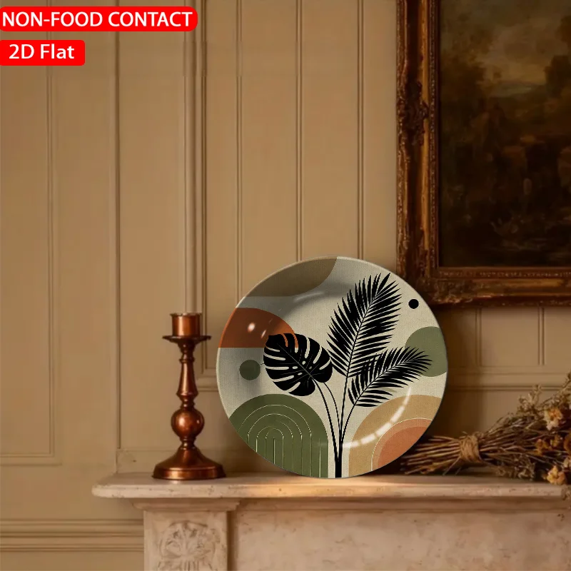 1pc Modern Abstract Tropical Leaf Earth Tone Ceramic Plate Non-Food Contact, Home Desk Ornaments, Living Room And Bedroom