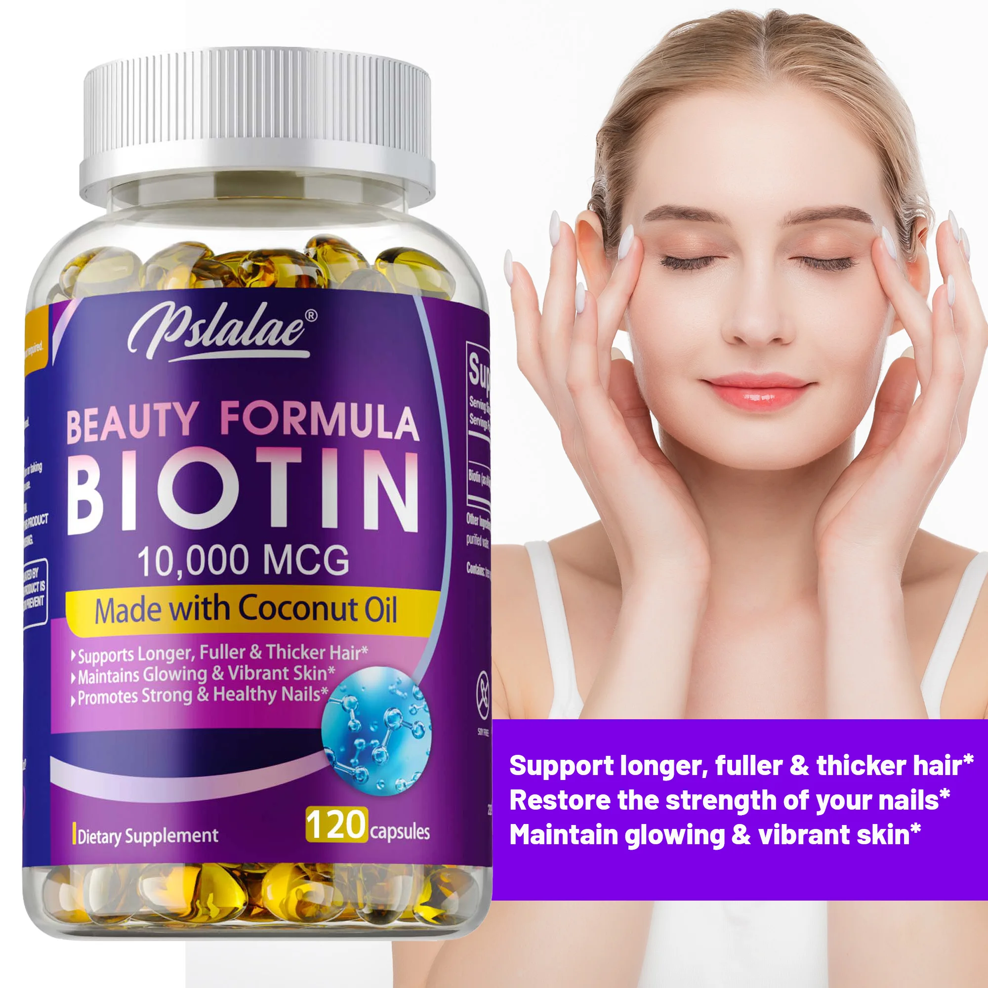 

Biotin Supplements - Contains Coconut Oil, Antioxidant, Supports Healthy Skin and Nails, Promote Hair Growth, Energy Metabolism