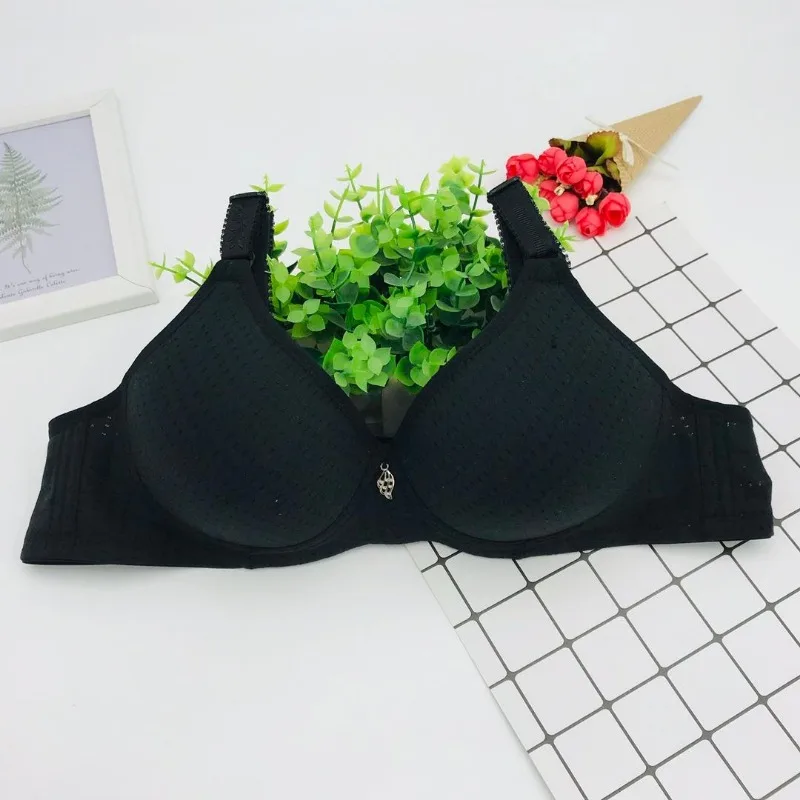 Large Cotton Mom\'s Steel Rimless Bra Bamboo Charcoal Medium and Old Age Thin Cotton Bra Plus Size Bra